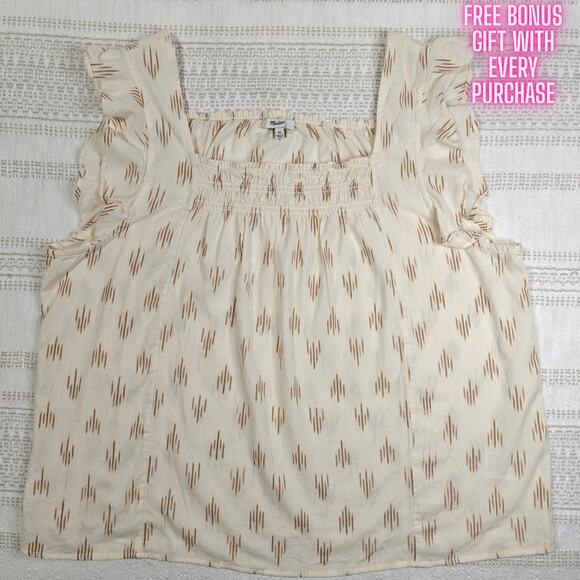 Madewell Cream Ruffle Sleeve Boho Tank Top XL NEW Flowy Lightweight Blouse - Picture 1 of 6